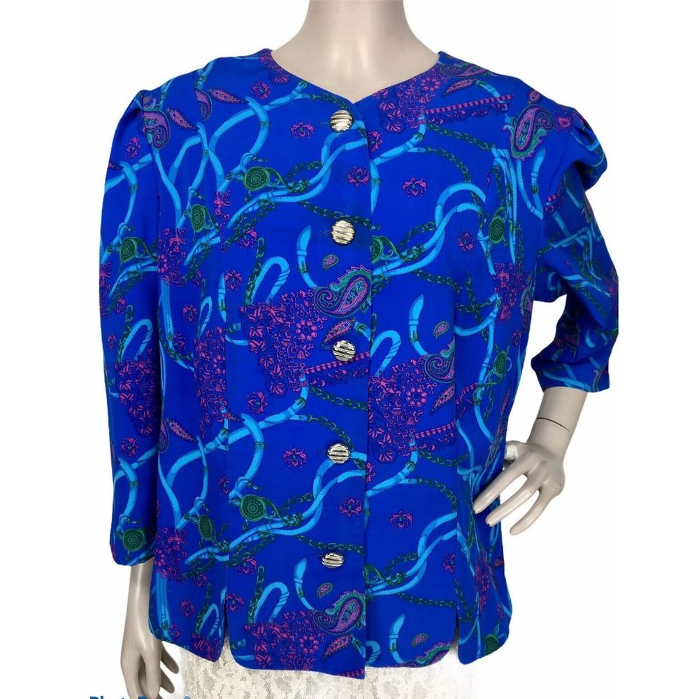 COPY - Vintage 80's Serbin Colorful Paisley Chain Print Button-Down Jack…